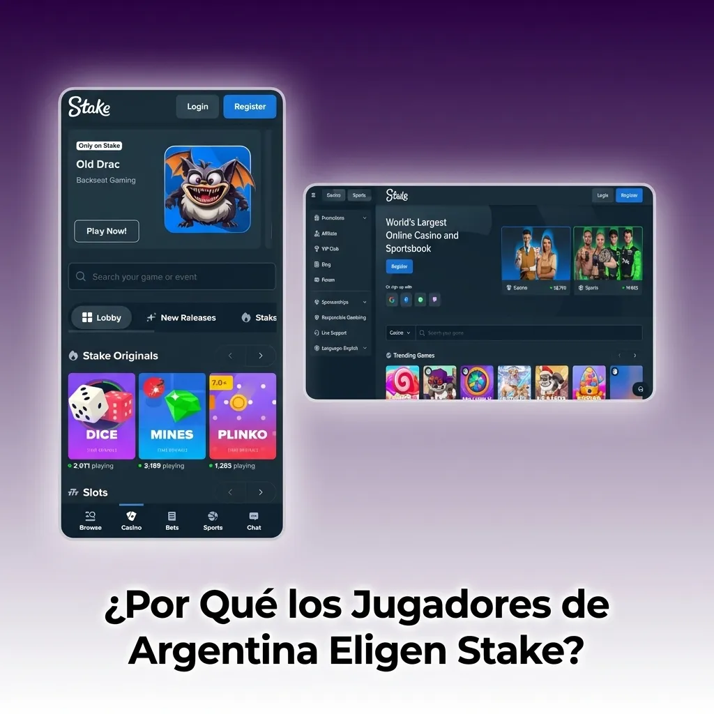 Argentine players choosing Stake casino platform with crypto payments and exclusive games displayed on screen
