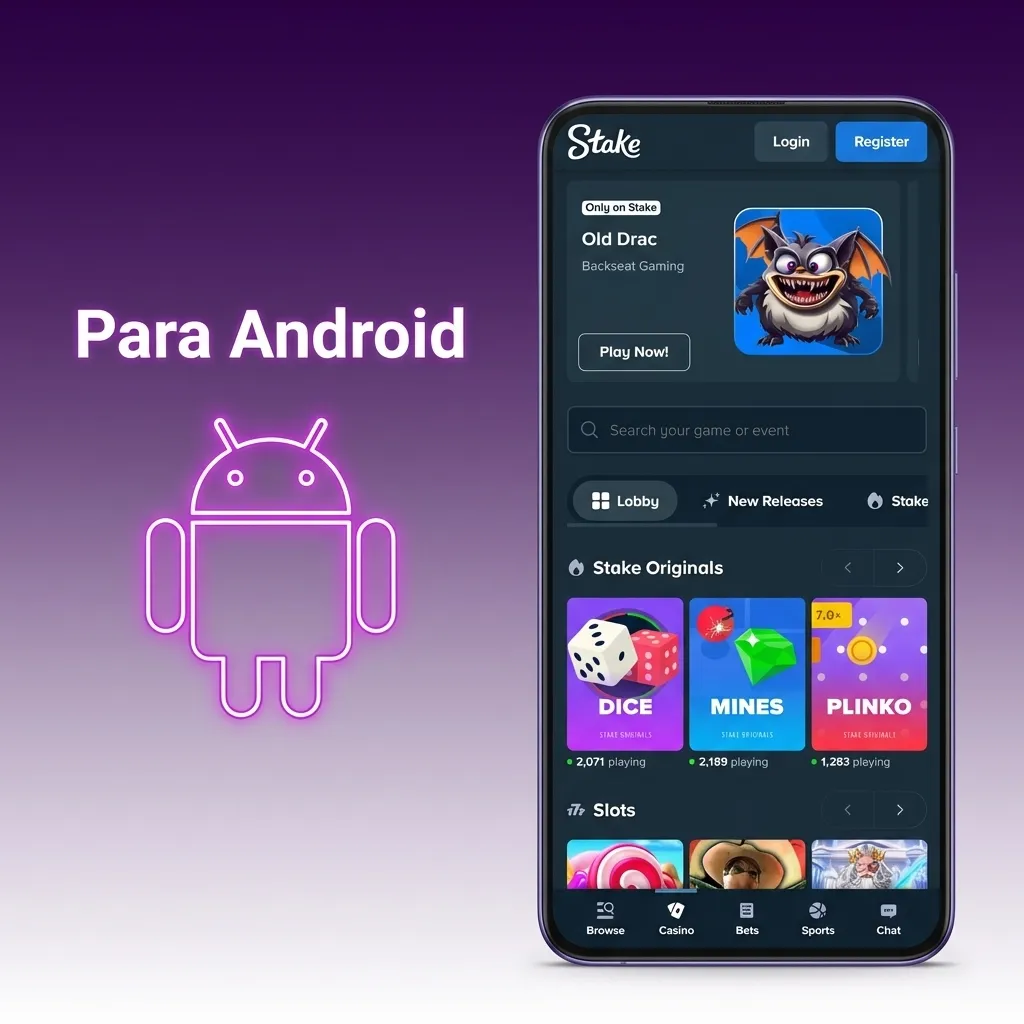 Android app installation guide showing APK download and setup steps for Stake betting platform